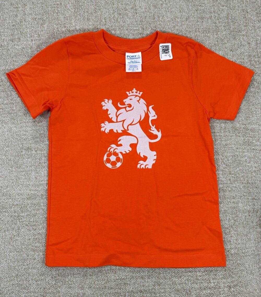 Port & Company Orange Lion Soccer Graphic Print Cotton Crew Neck T-Shirt 4T